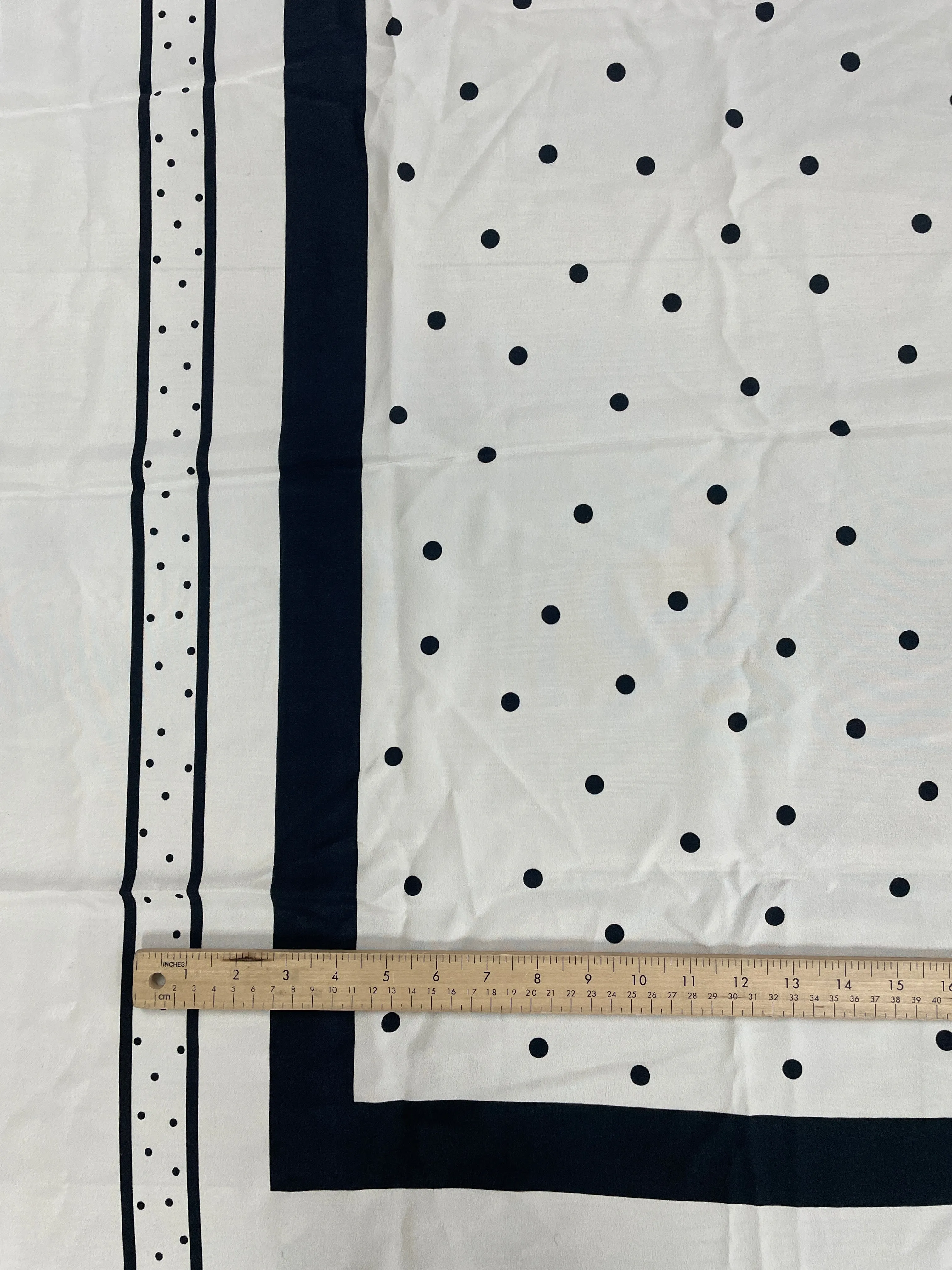 1 YD Nylon Scarf Yardage - Off White with Black Border and Polka Dots