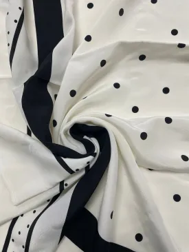 1 YD Nylon Scarf Yardage - Off White with Black Border and Polka Dots