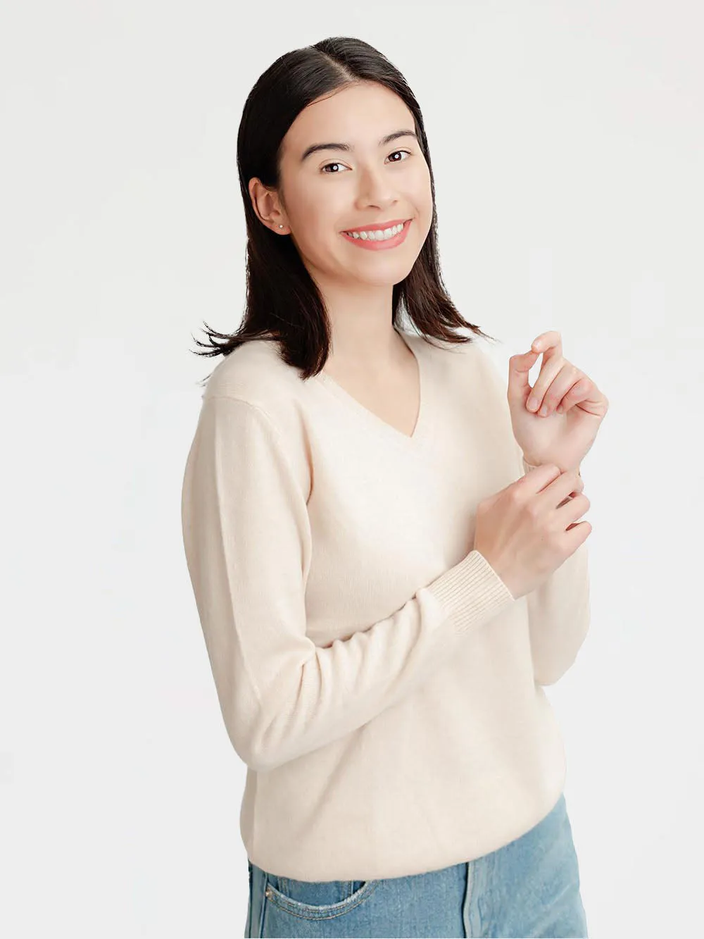 100% Mongolian Cashmere V Neck Sweater