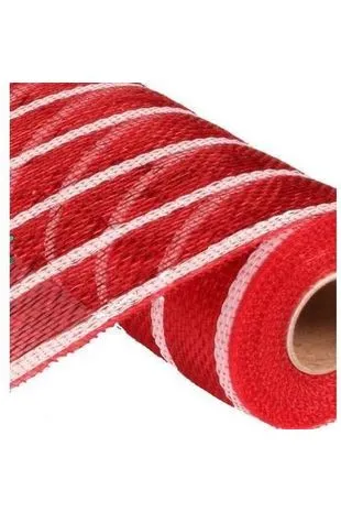 10" Poly Deco Mesh Ribbon: Deluxe Red/White Stripe (10 Yards)