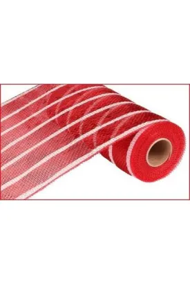 10" Poly Deco Mesh Ribbon: Deluxe Red/White Stripe (10 Yards)
