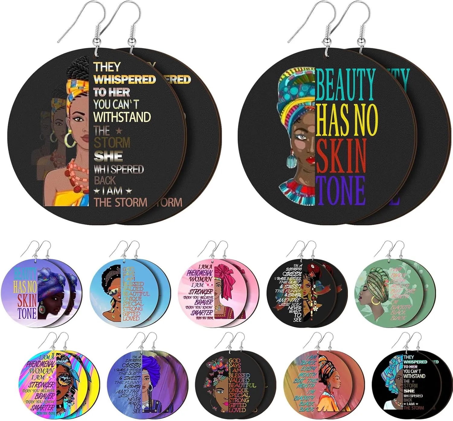 12 Pairs Motivational Ethnic Earrings for Black Women Wood Dangle African American Earrings Hispanic Heritage Month Jewelry