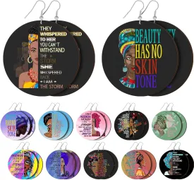 12 Pairs Motivational Ethnic Earrings for Black Women Wood Dangle African American Earrings Hispanic Heritage Month Jewelry