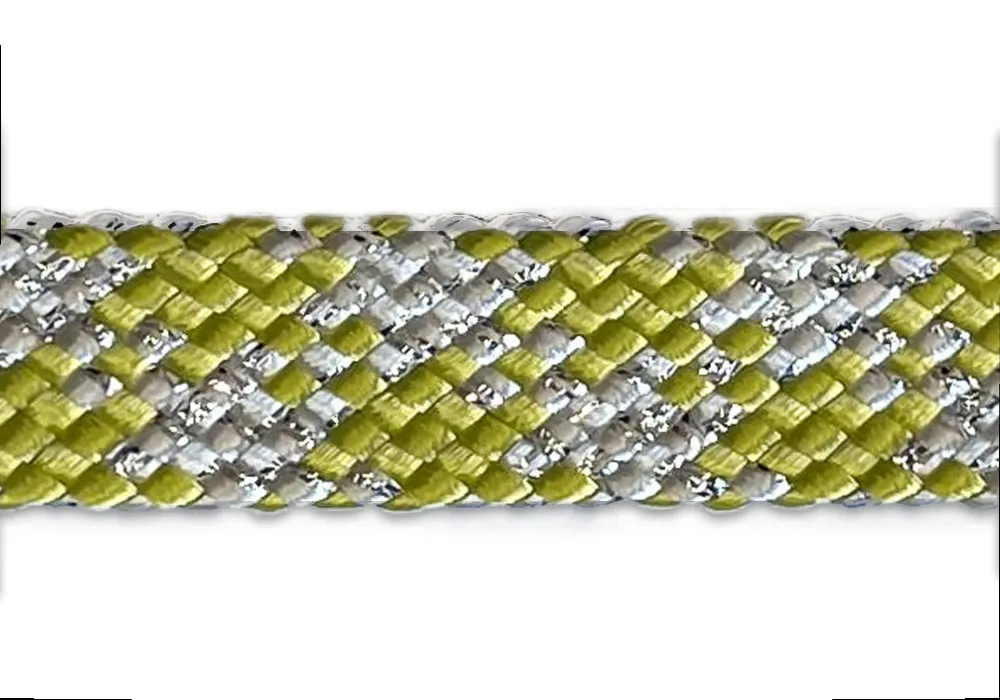 1/2" Geometric Metallic Silver & Lime Braided Trim (Made in France)