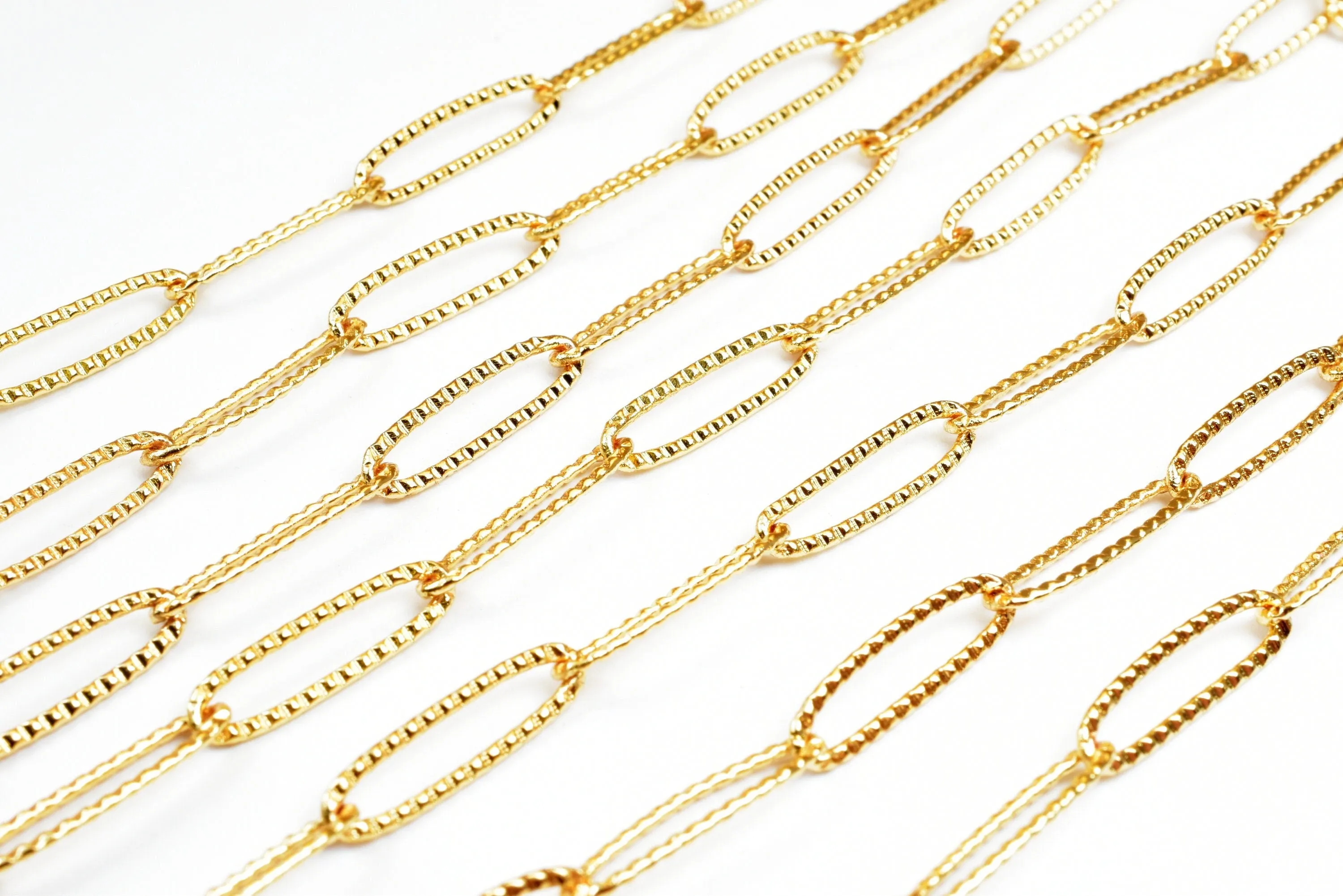 18K Gold-Filled Paper Clip Cable Link Chain - Diamond Cut - Customizable Necklace Chain for Jewelry Crafting