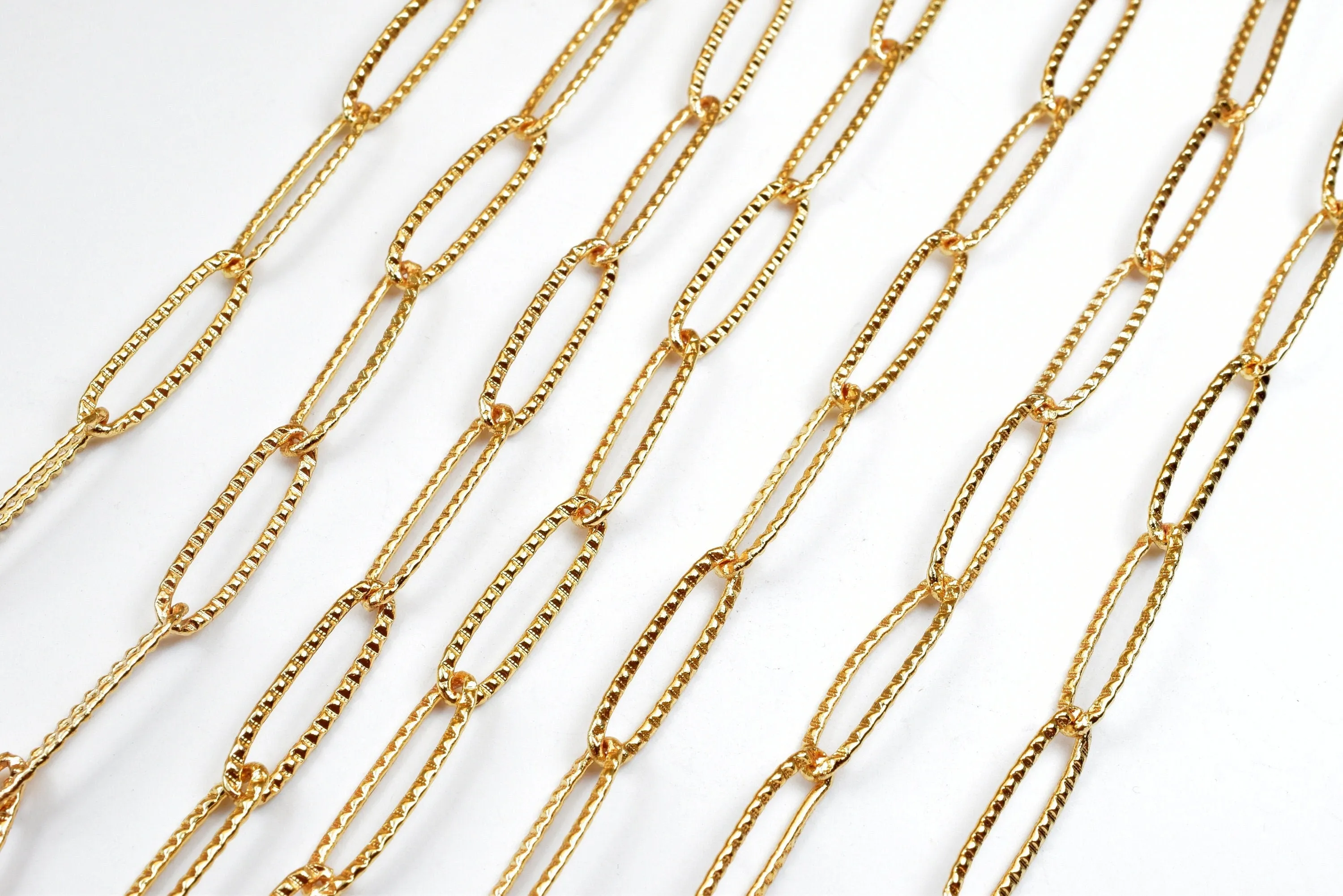 18K Gold-Filled Paper Clip Cable Link Chain - Diamond Cut - Customizable Necklace Chain for Jewelry Crafting