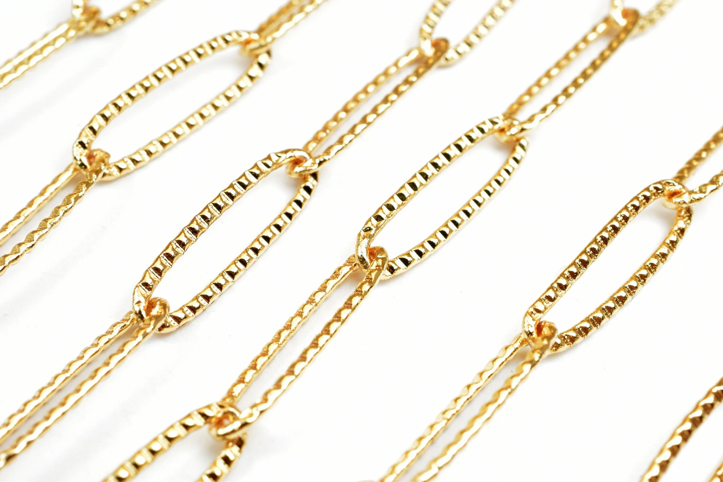 18K Gold-Filled Paper Clip Cable Link Chain - Diamond Cut - Customizable Necklace Chain for Jewelry Crafting