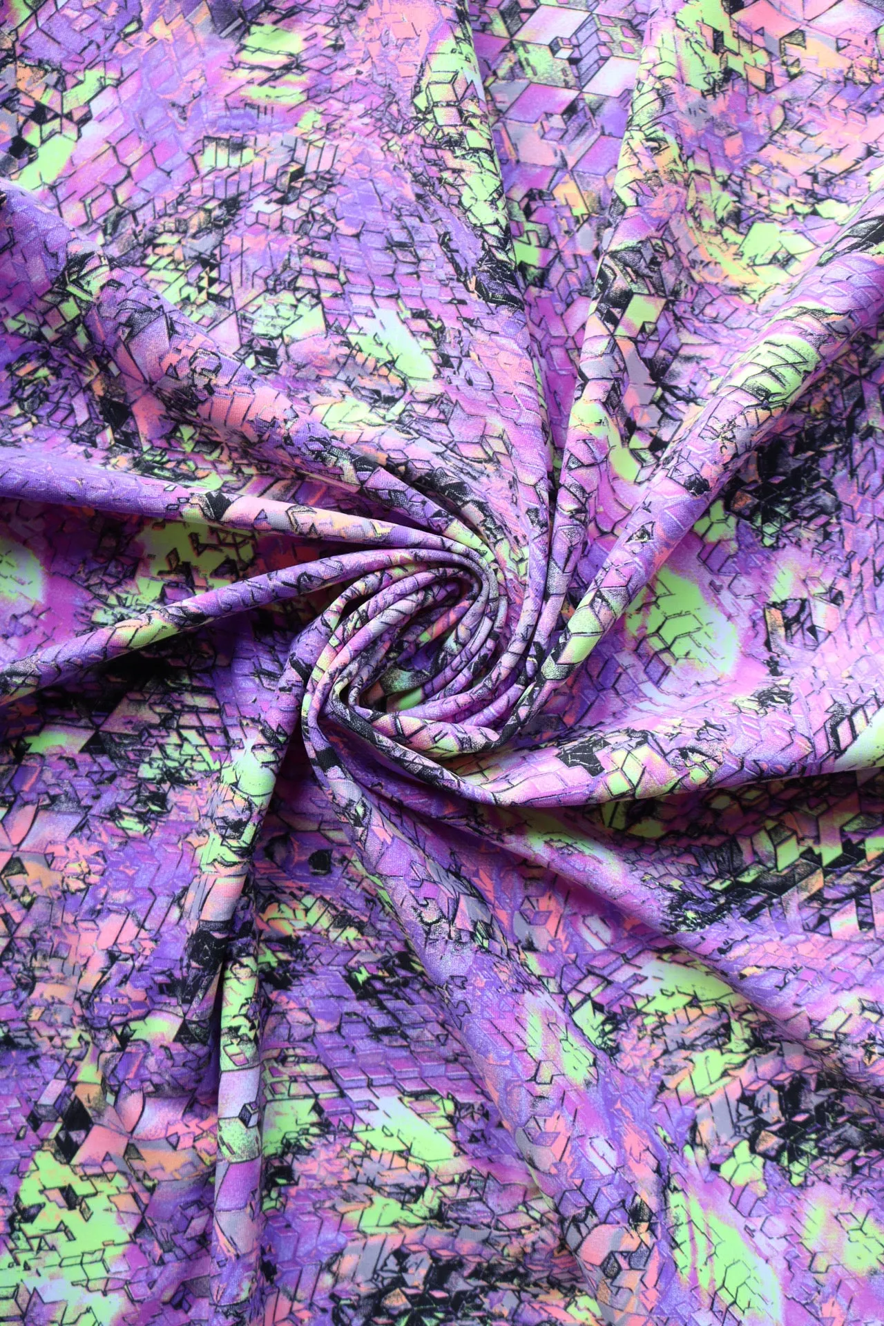 1YD 16IN REMNANT; Lavender Geodes Premium Athletic Nylon/Spandex
