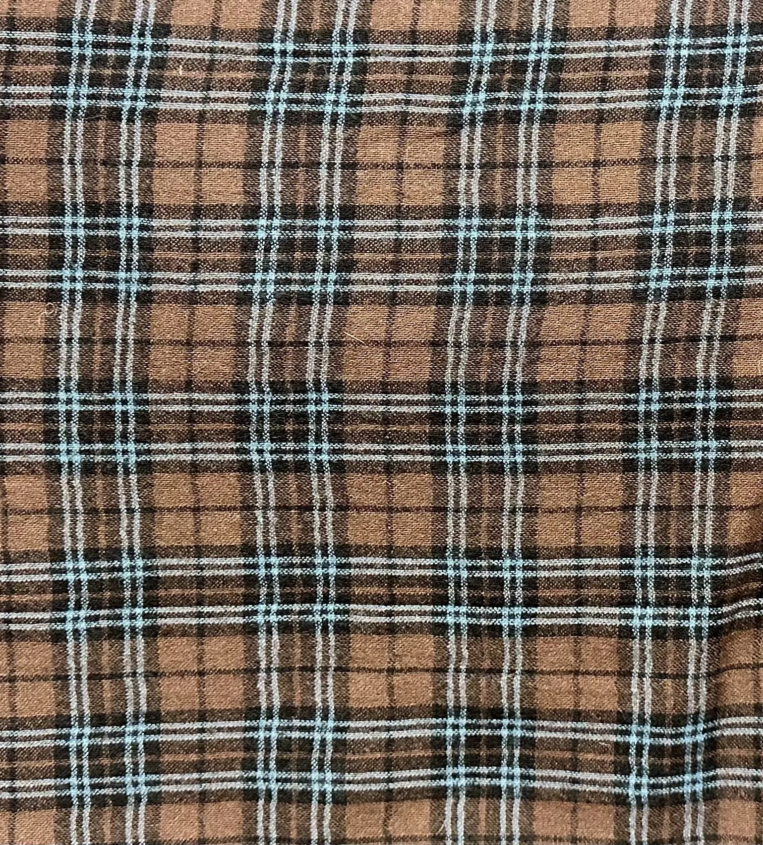 2 7/8 YD PC- Brown/Light Blue/Black Plaid Wool Blend Jacketing Fabric