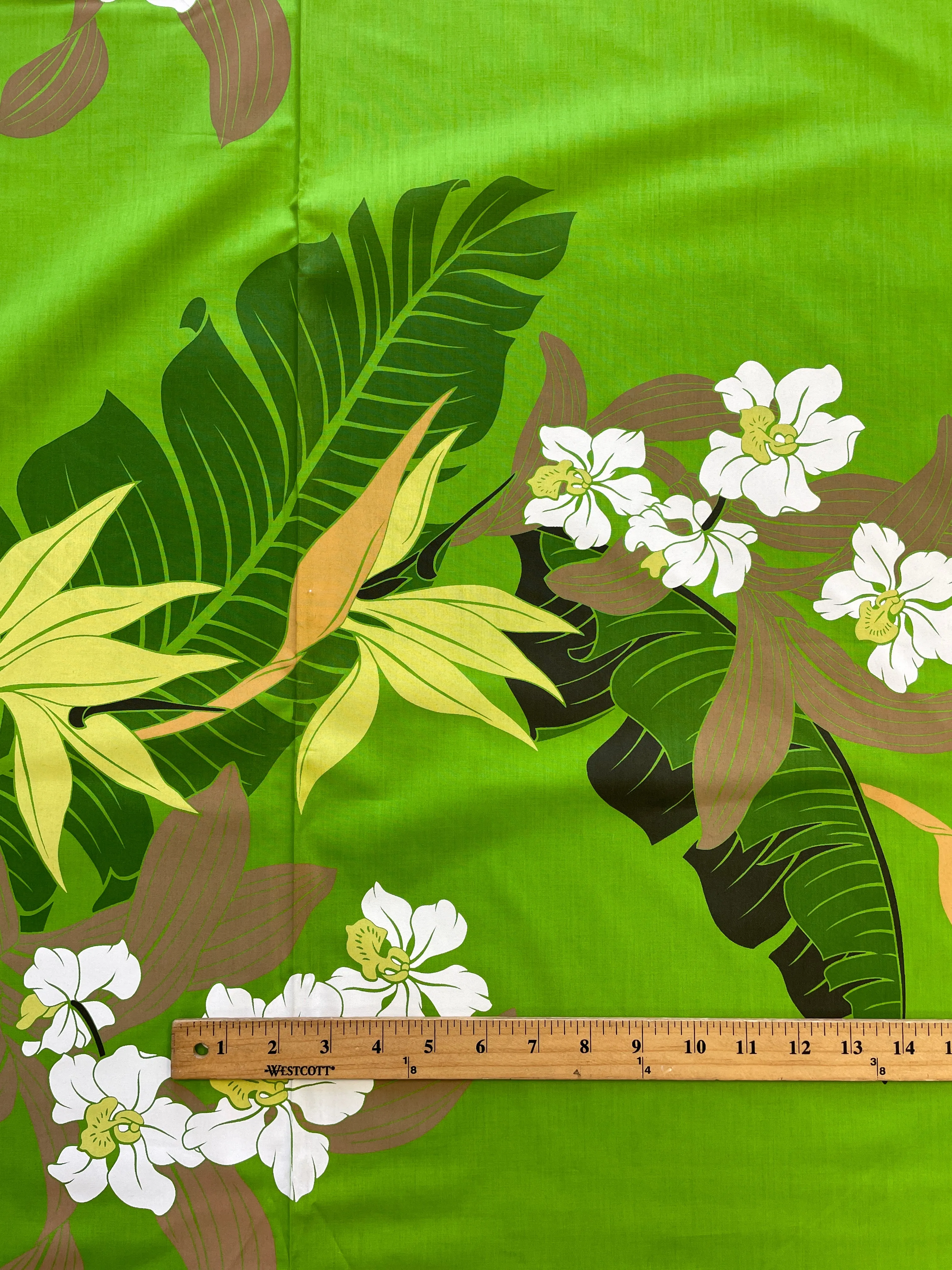 2005 Poly Cotton - Bright Green with Large Flowers and Leaves