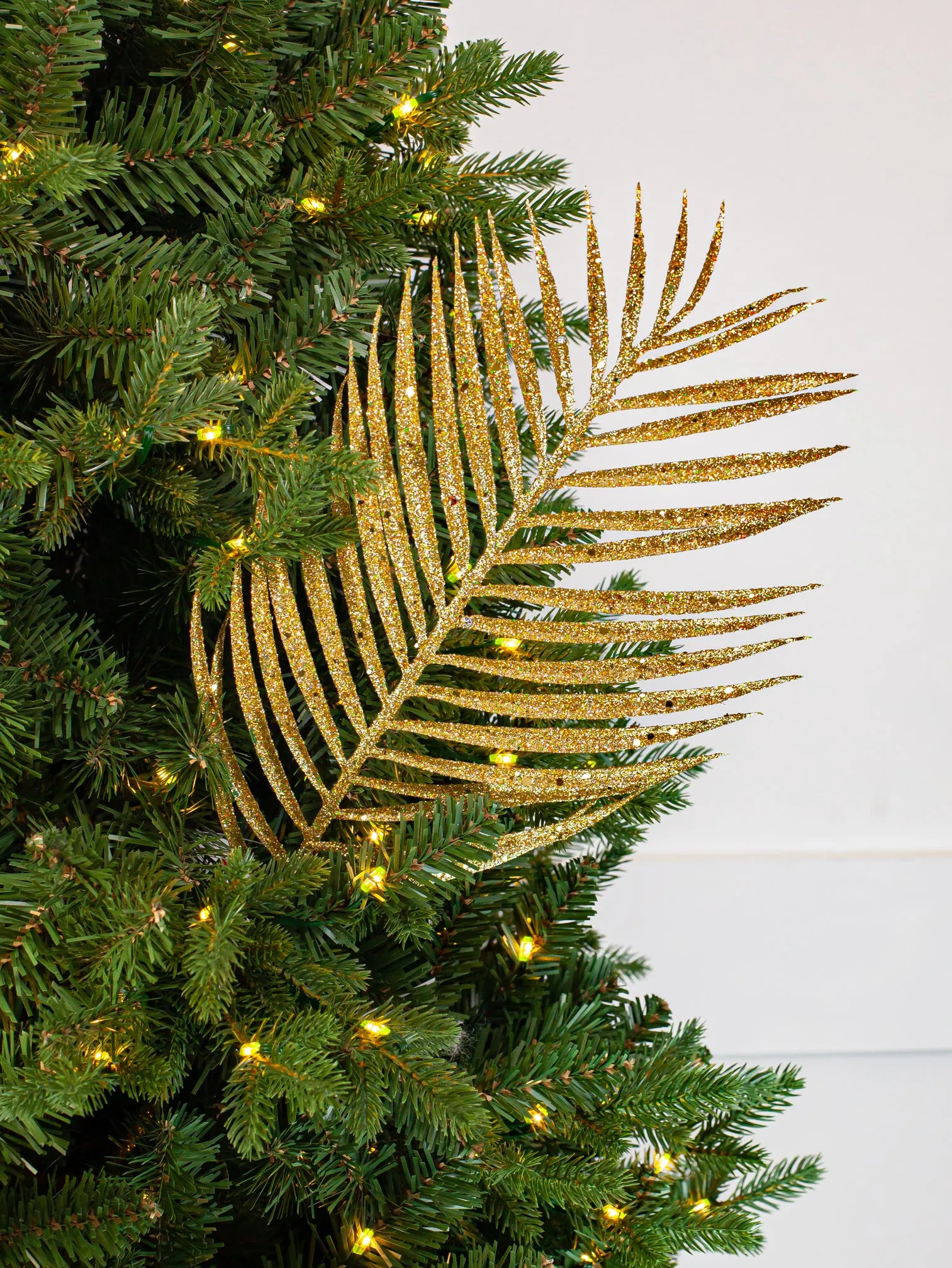 24" Glitter Palm Leaf Stem Set of 12