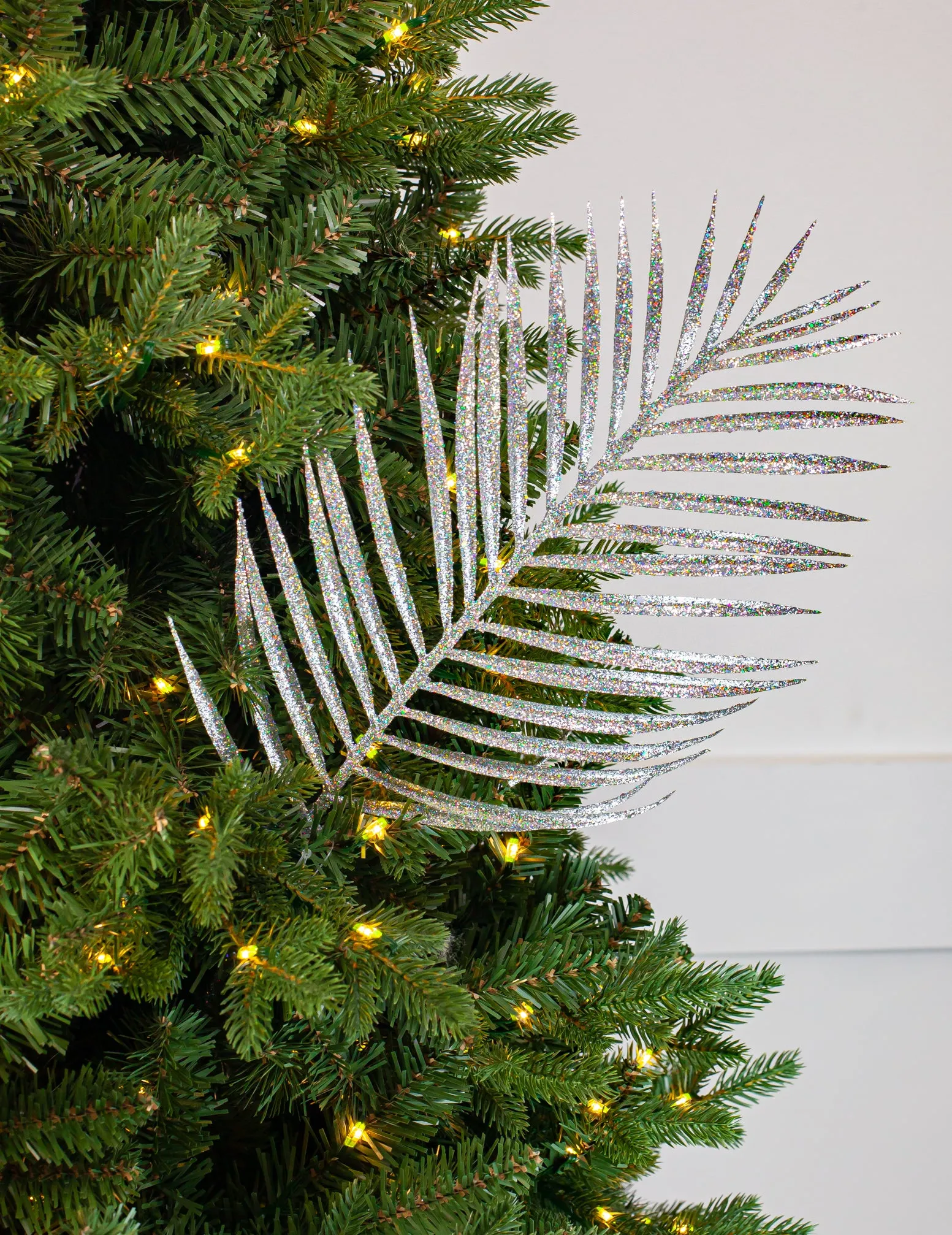 24" Glitter Palm Leaf Stem Set of 12