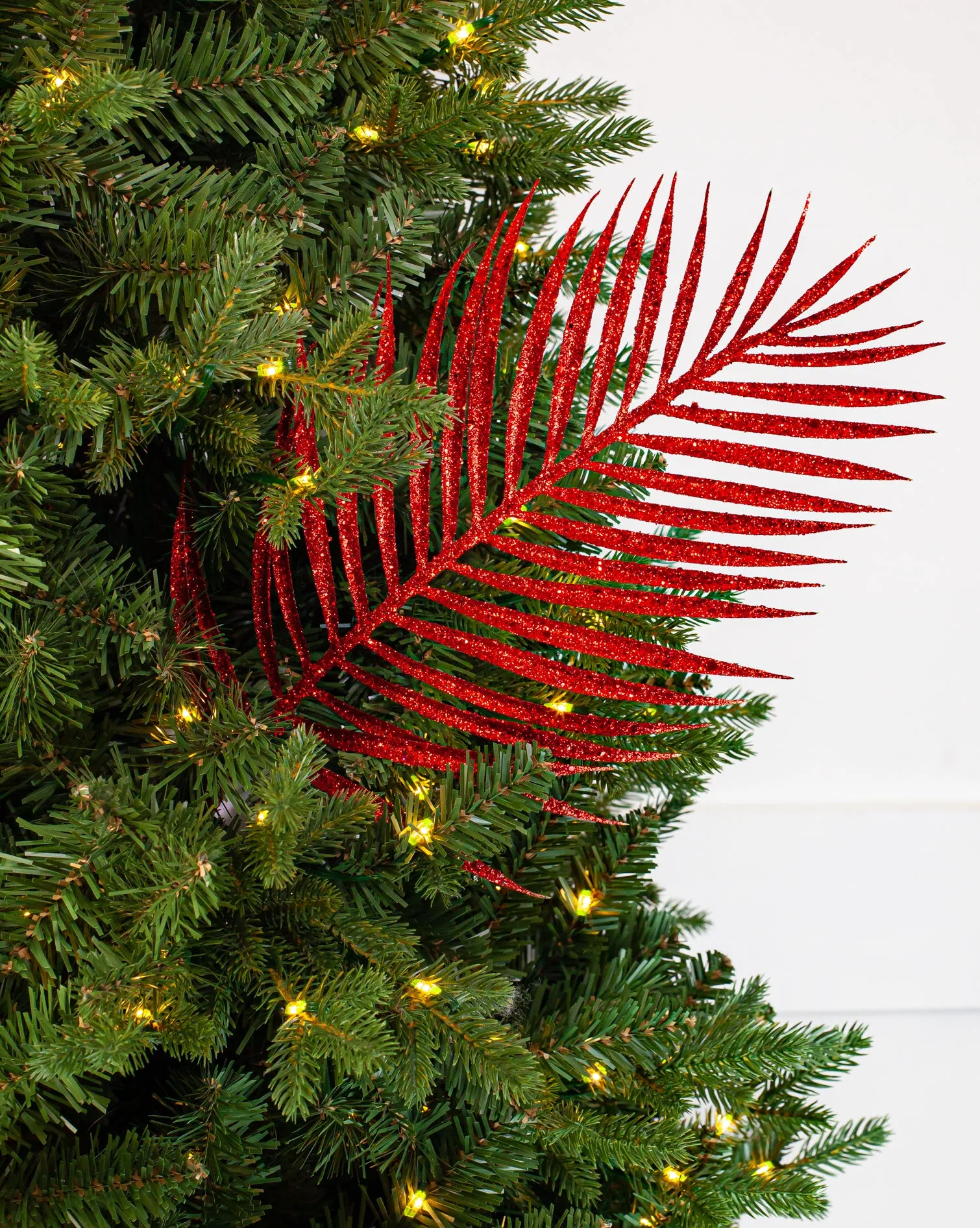 24" Glitter Palm Leaf Stem Set of 12