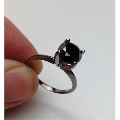 2ct Treated Black Solitaire AAA Round Engagement Ring 14k Black Gold