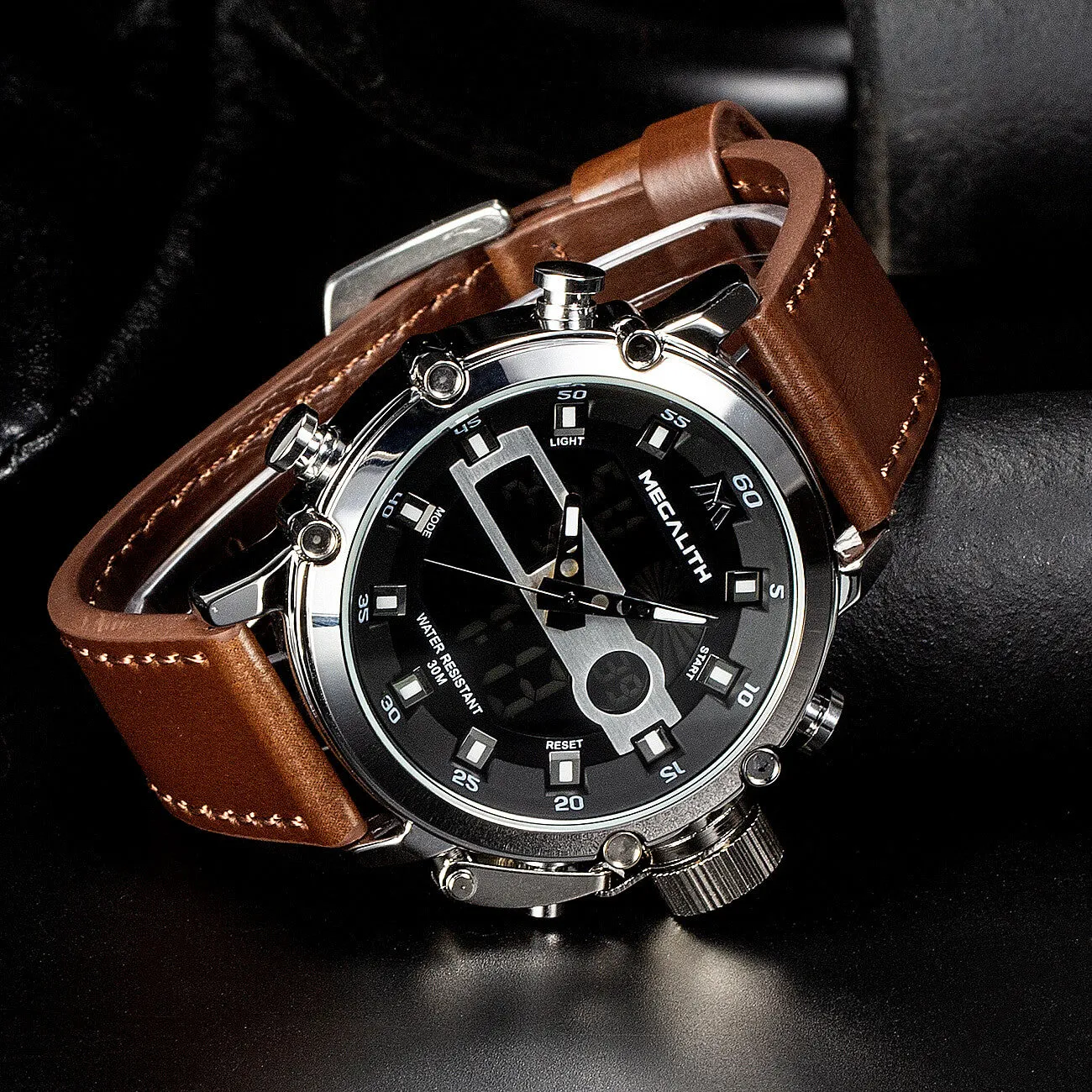 8051M | Analog Digital Men Watch | Leather Band