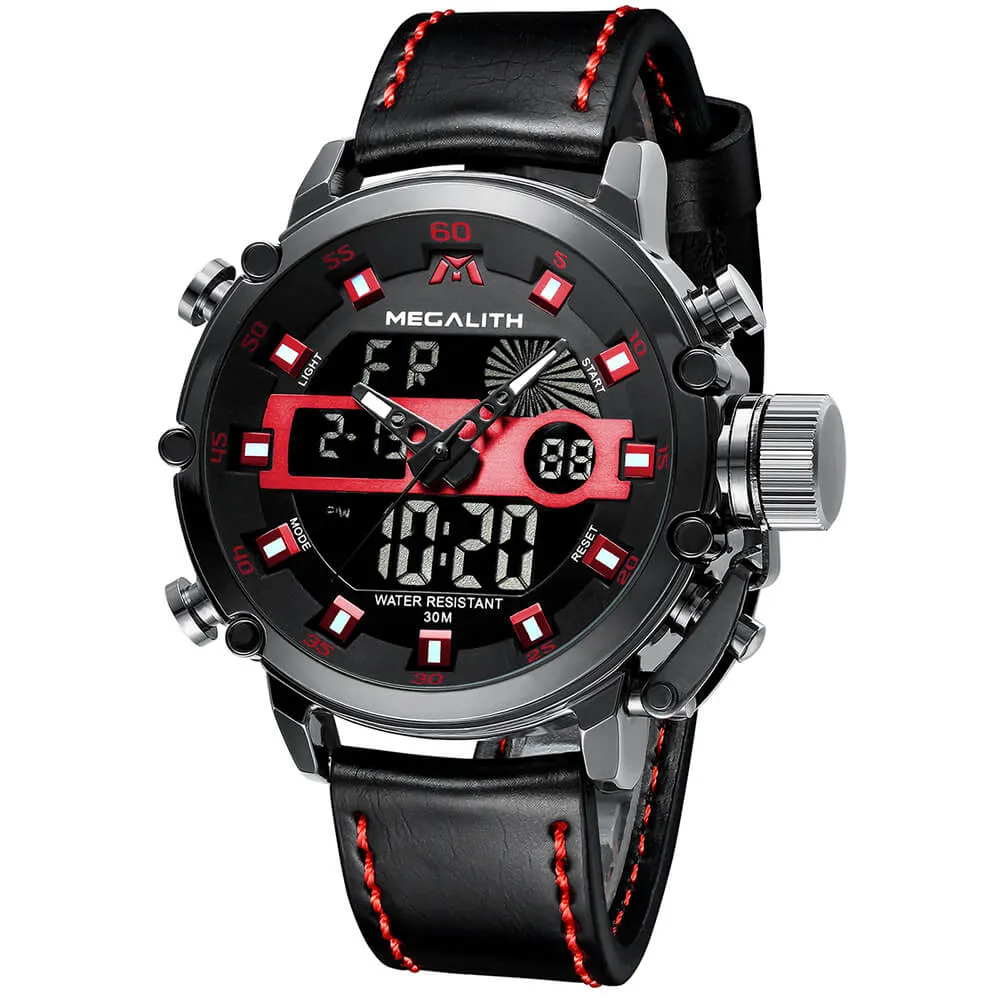 8051M | Analog Digital Men Watch | Leather Band