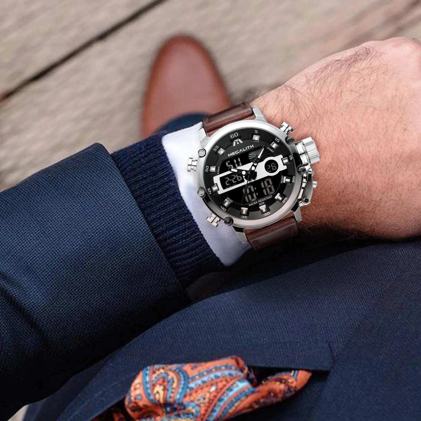 8051M | Analog Digital Men Watch | Leather Band