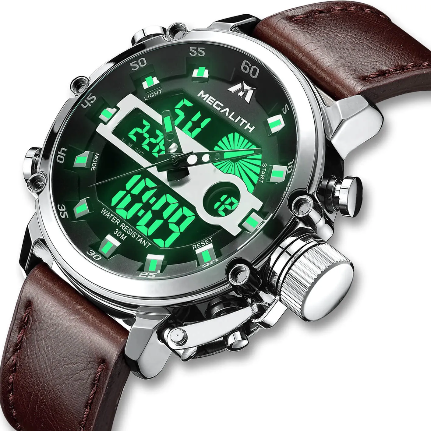 8051M | Analog Digital Men Watch | Leather Band