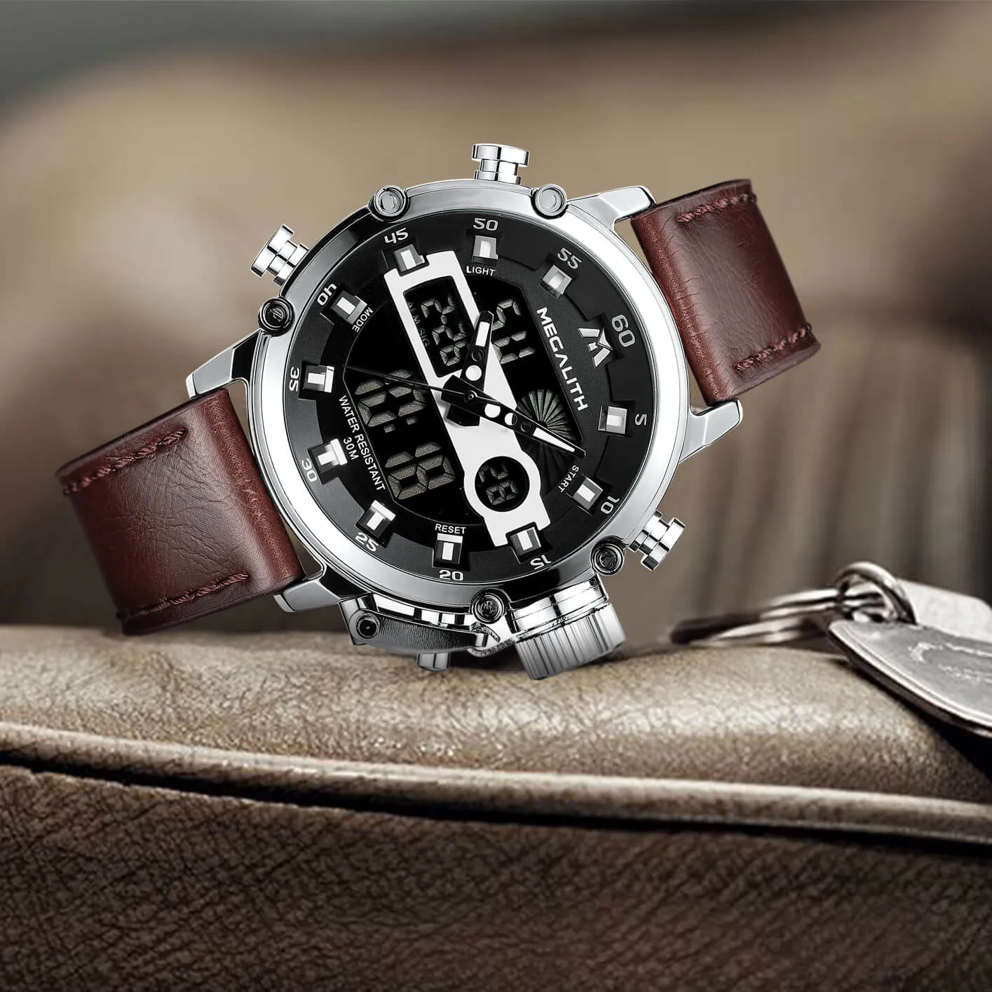 8051M | Analog Digital Men Watch | Leather Band