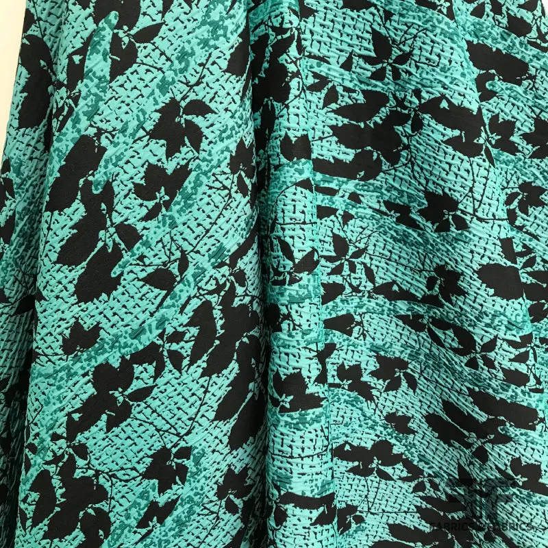 Abstract Leaf-Graphic Textured Brocade - Teal Green/Black