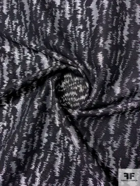 Abstract Metallic Brocade - Black / Silvery-Lilac
