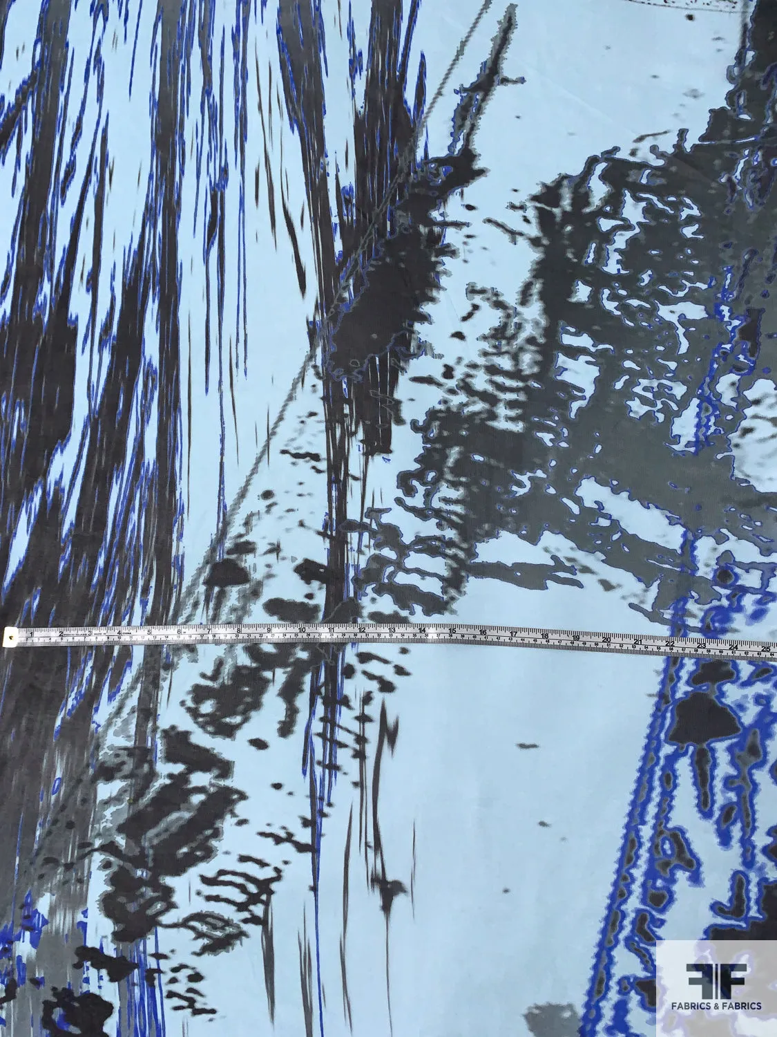 Abstract Printed Silk Chiffon - Light Aqua / Royal Blue / Black