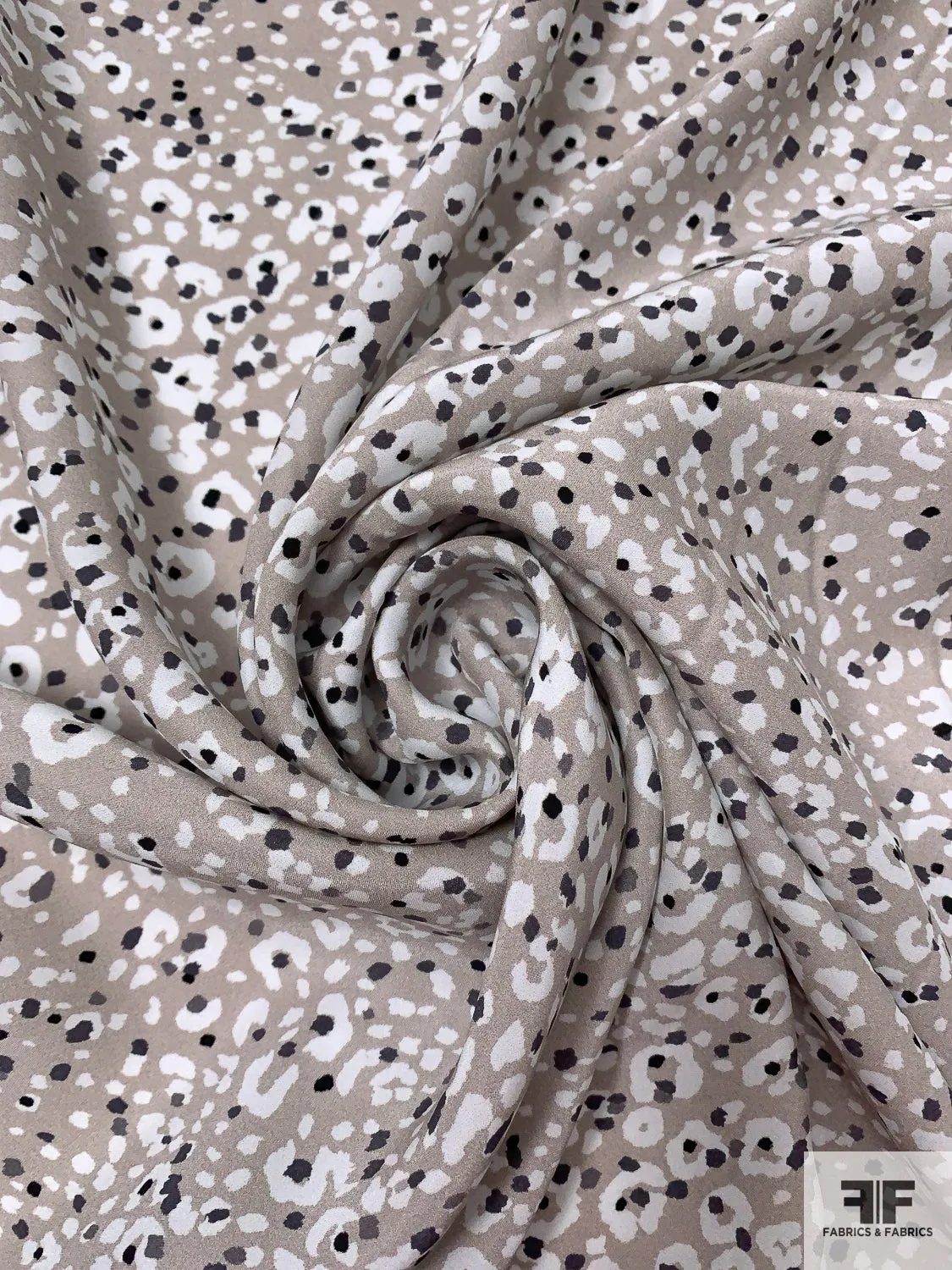 Animal Pattern Inspired Matte-Side Printed Silk Charmeuse - Taupe / Black / Off-White