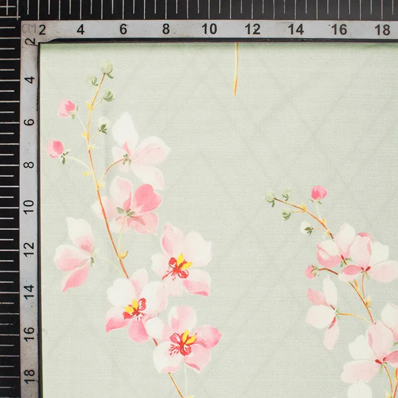 Annapolis Green And Rose Pink Floral Pattern Digital Print Georgette Fabric