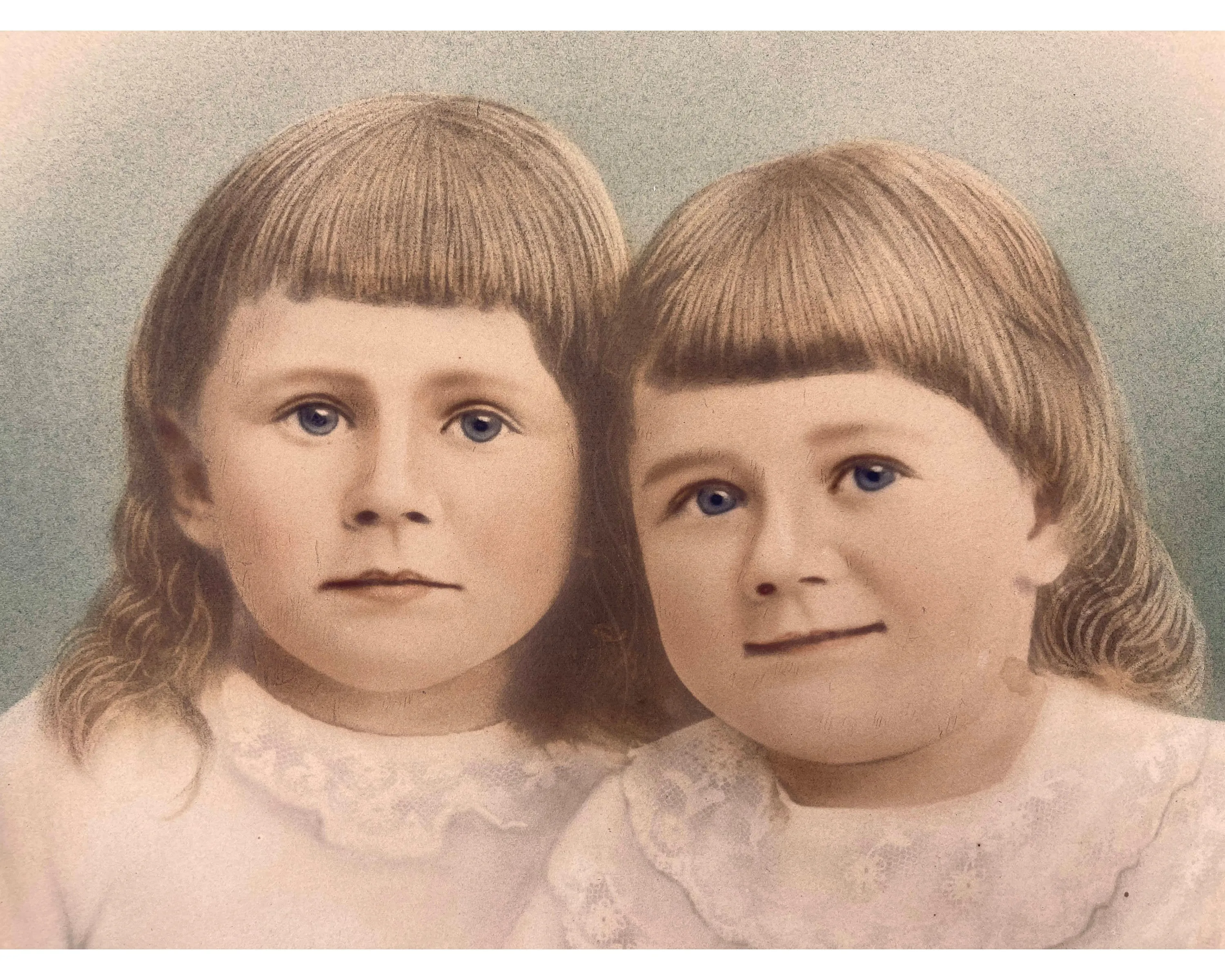 Antique Victorian Hand Tinted Photo of Children in Frame 13.75 x 15.5