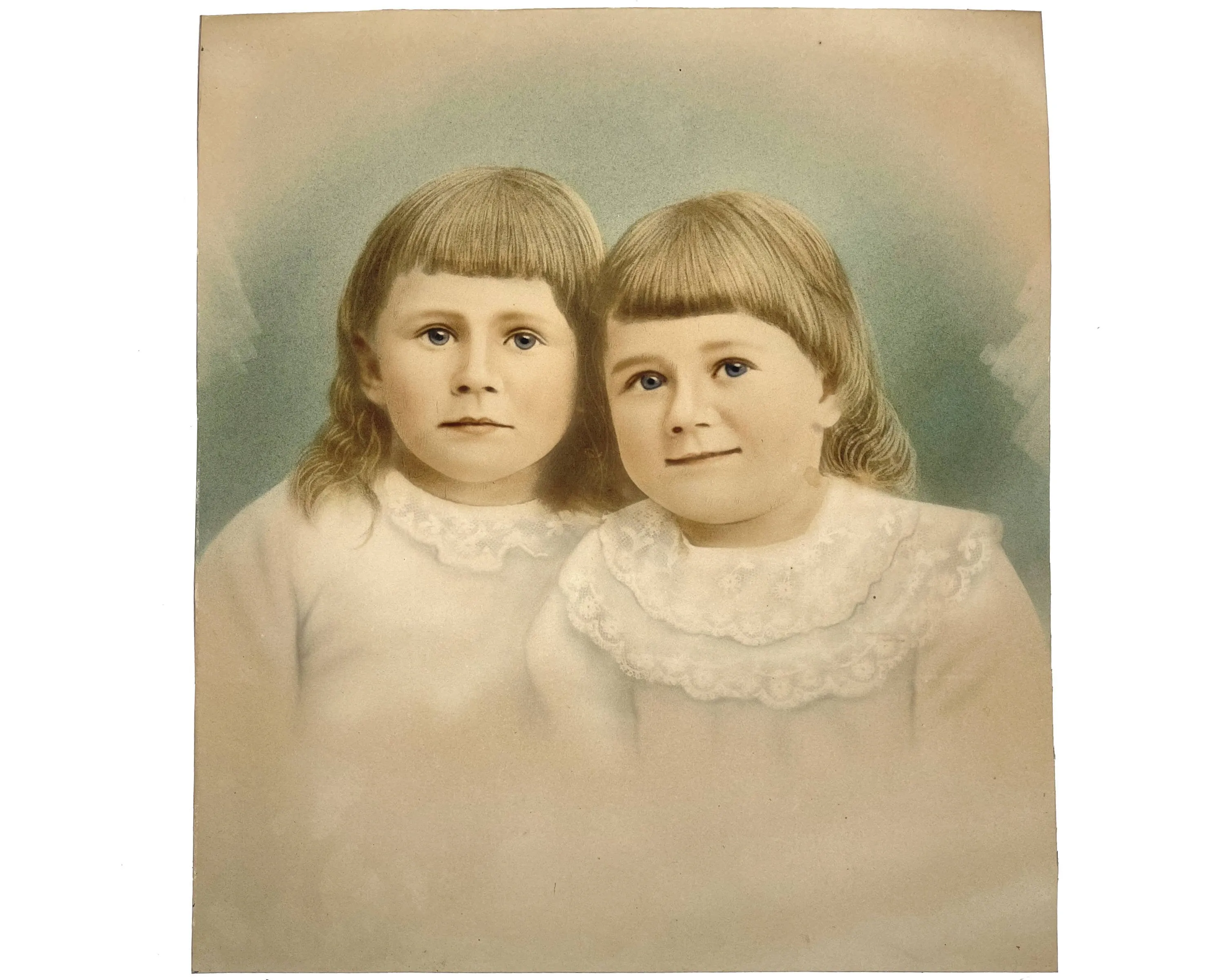 Antique Victorian Hand Tinted Photo of Children in Frame 13.75 x 15.5