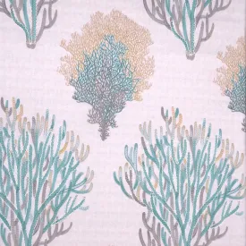 Aqua Nutmeg Bermuda Coral Reef on Off White Background Linen Fabric