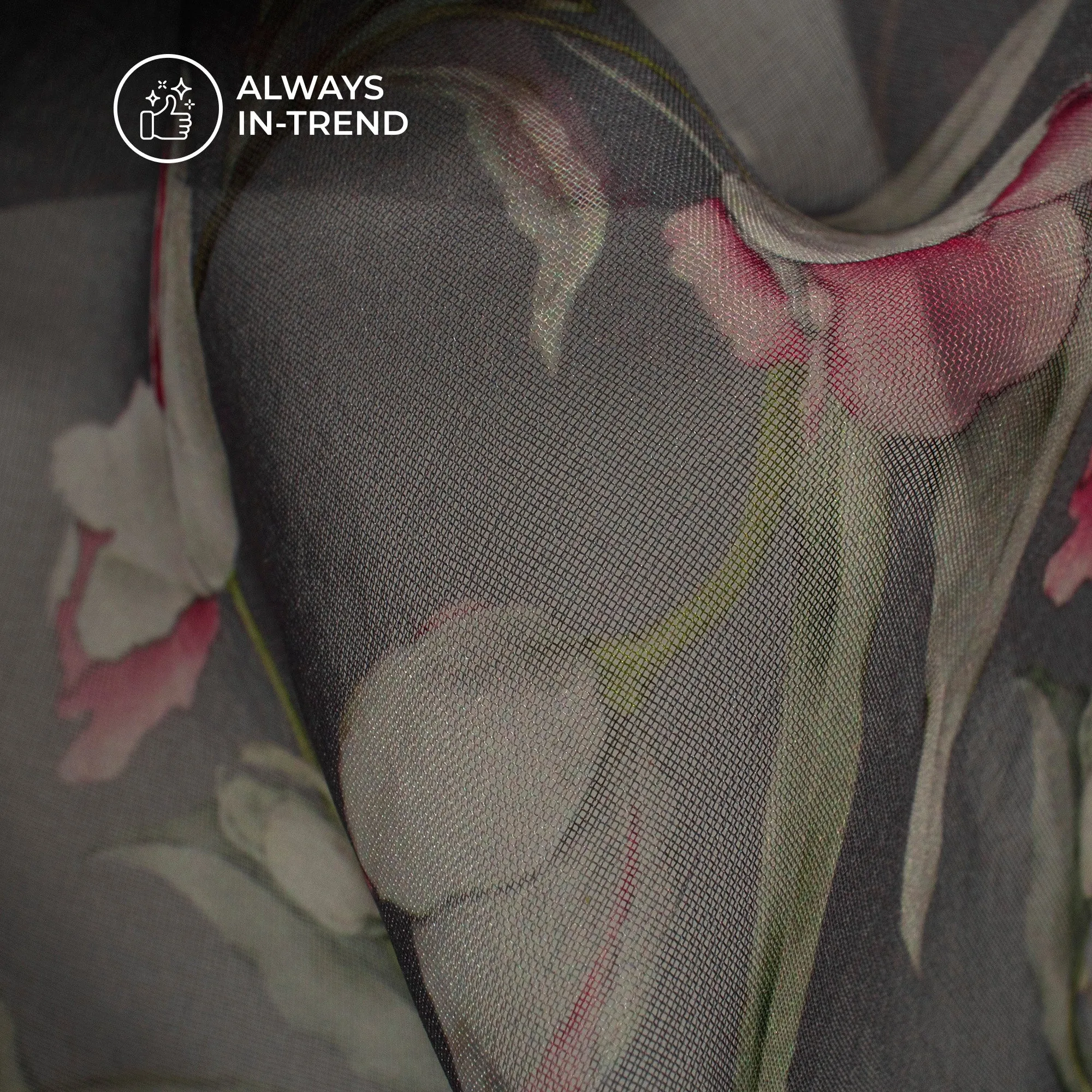 Attractive Jet Black Digital Print Matt Organza Fabric