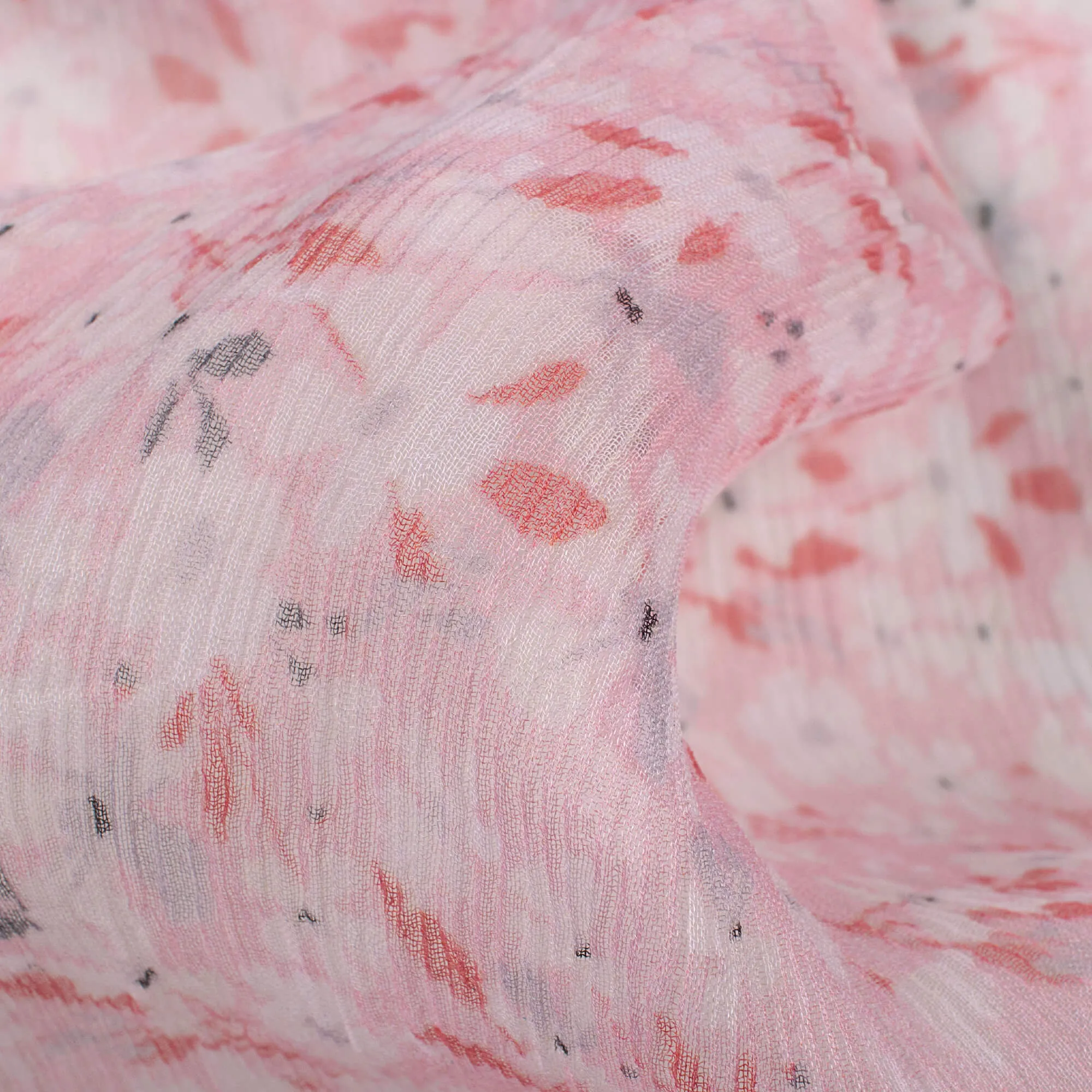 Baby Pink And White Floral Pattern Digital Print Bemberg Chiffon Fabric