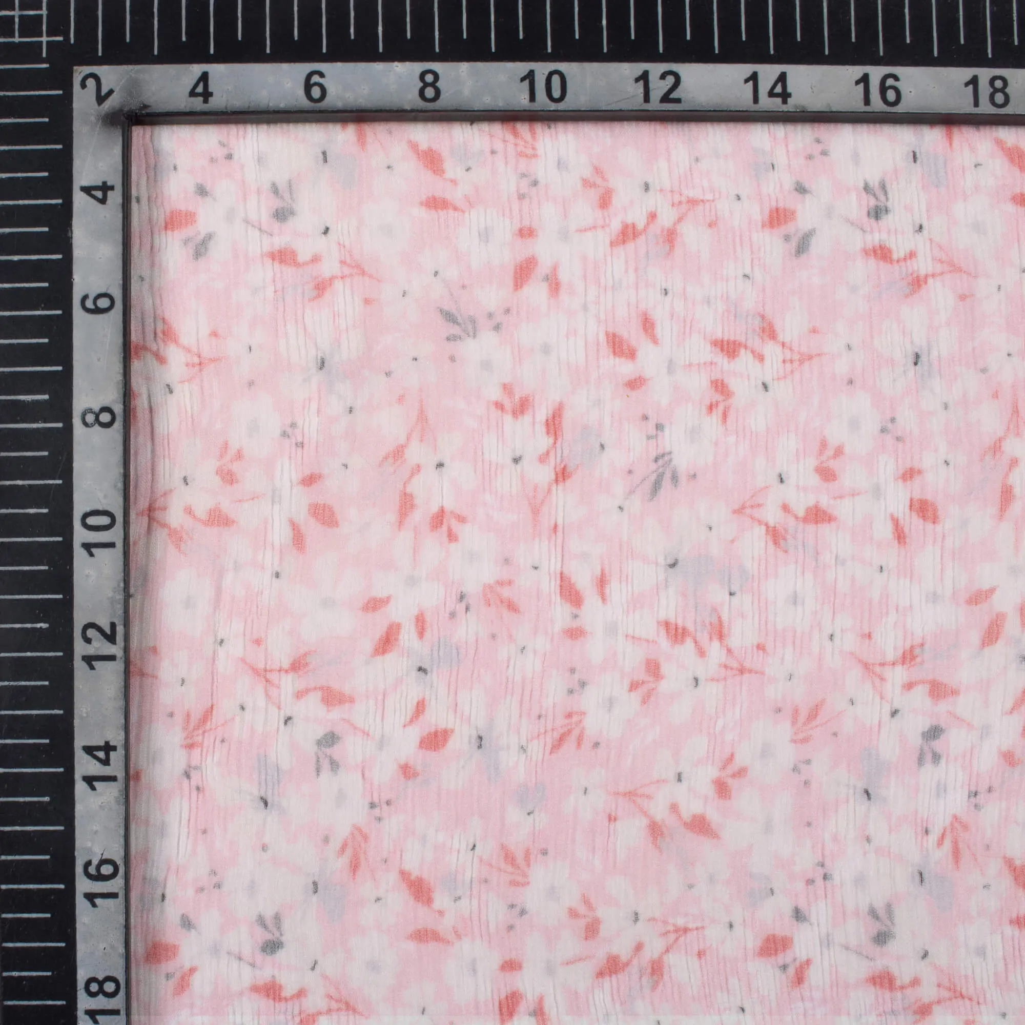 Baby Pink And White Floral Pattern Digital Print Bemberg Chiffon Fabric