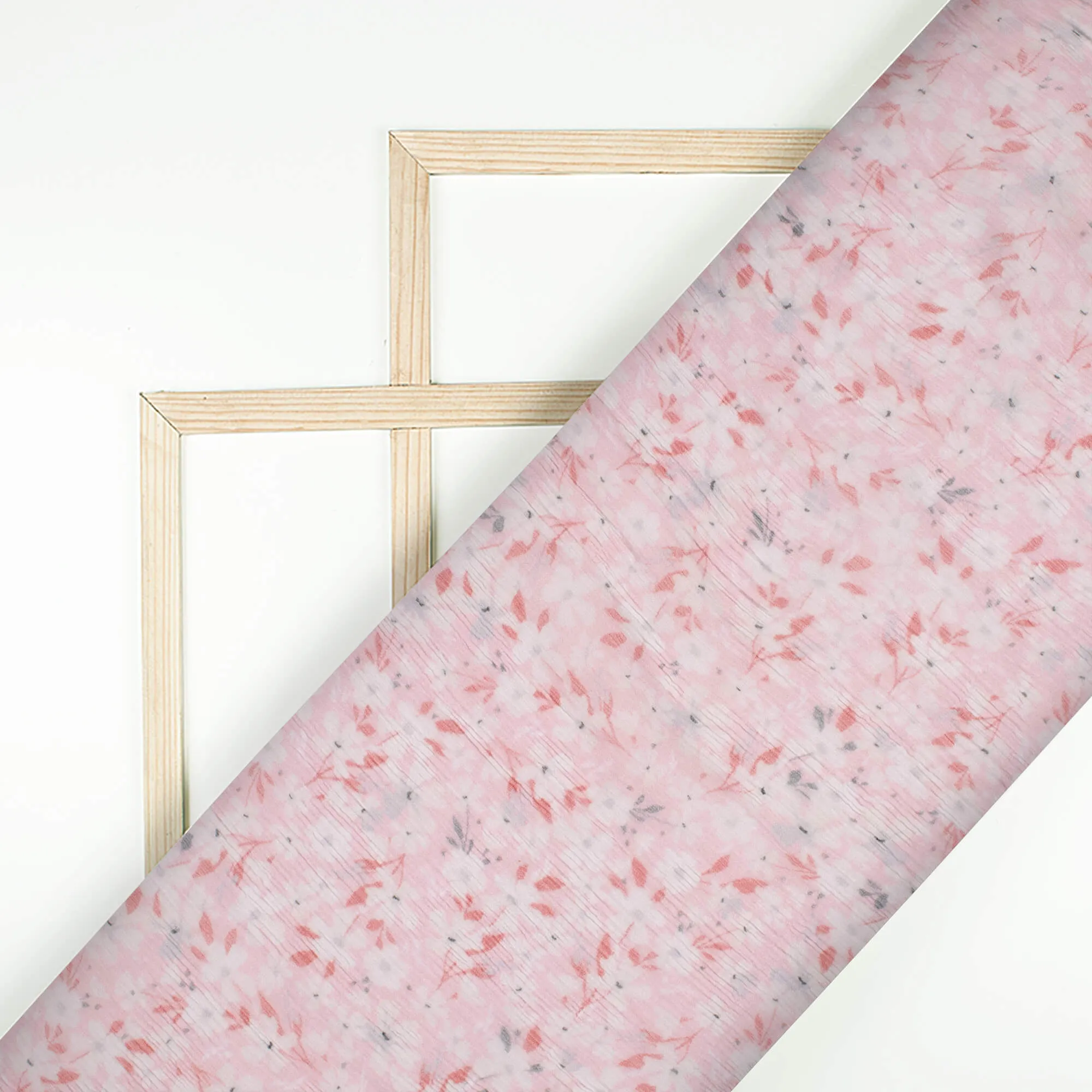 Baby Pink And White Floral Pattern Digital Print Bemberg Chiffon Fabric