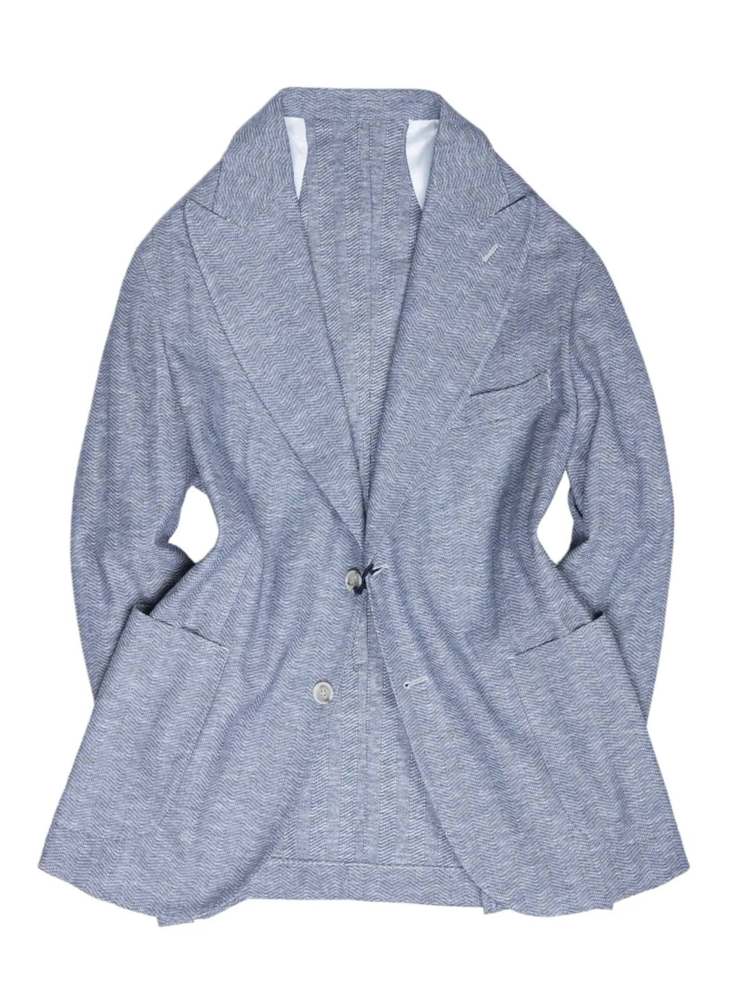 Barba Napoli - Light Blue Herringbone Cotton/Linen Sports Jacket 50