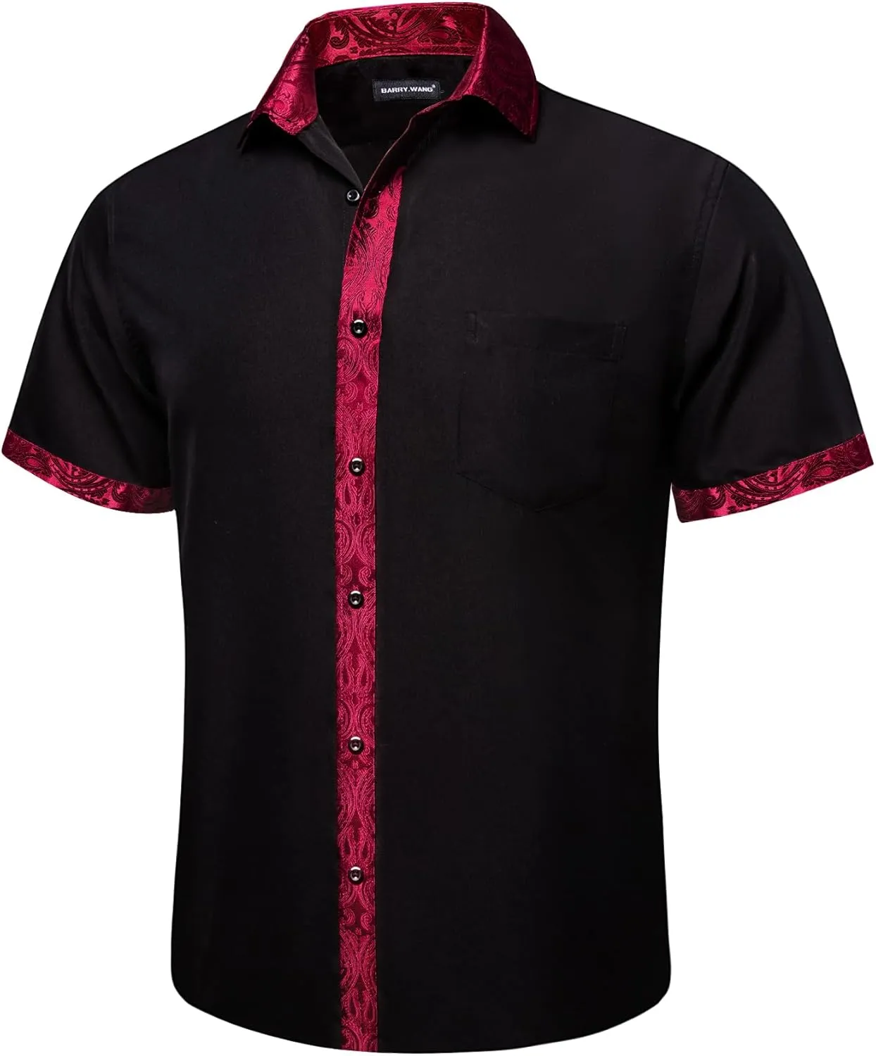 Barry.Wang Men's Short Sleeve Linen Shirts Casual Summer Button Down Business Formal Polyester Shirt Regular Wedding Party