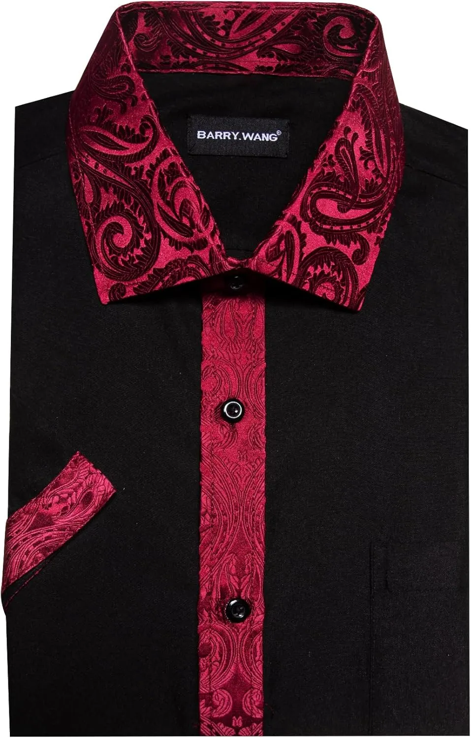 Barry.Wang Men's Short Sleeve Linen Shirts Casual Summer Button Down Business Formal Polyester Shirt Regular Wedding Party