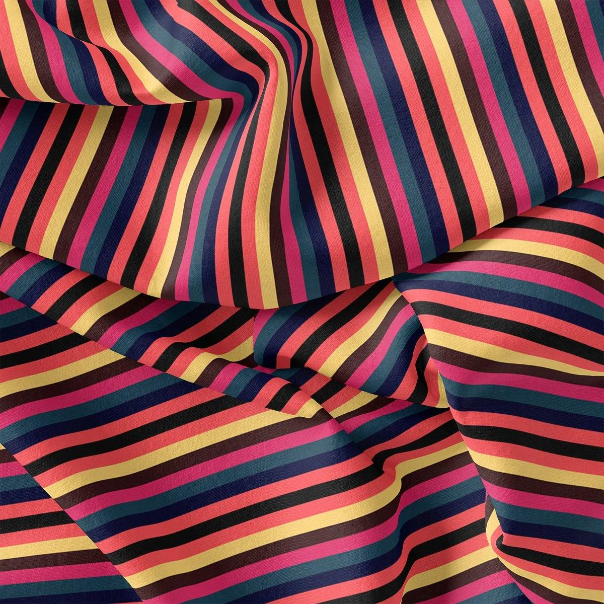 Bengal Stripes Multicolour Strips Digital Printed Fabric - Kora Silk