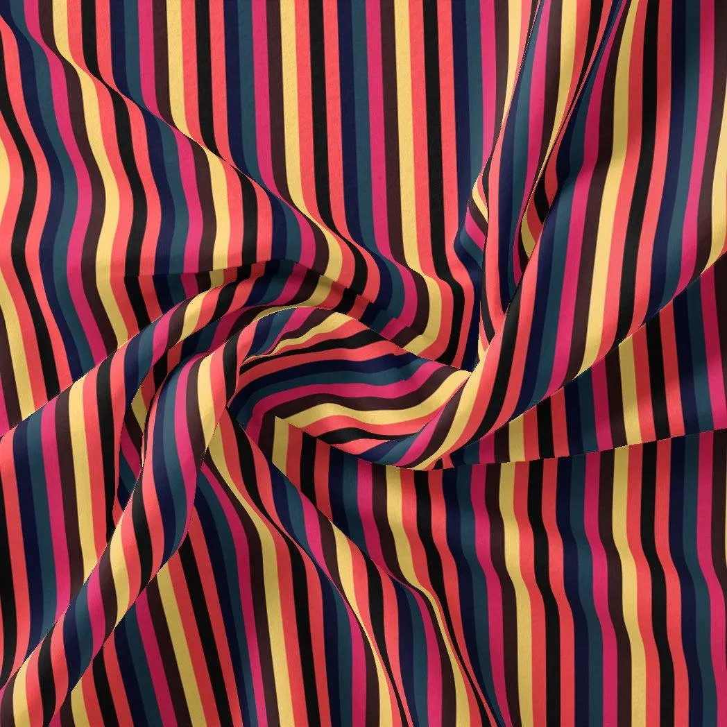 Bengal Stripes Multicolour Strips Digital Printed Fabric - Kora Silk
