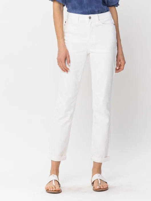 Betty - Judy Blue White Double Cuff Non-Distressed Boyfriend