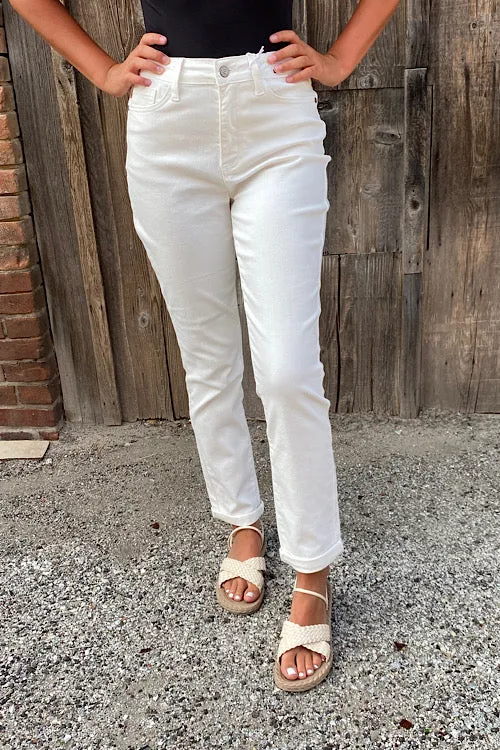 Betty - Judy Blue White Double Cuff Non-Distressed Boyfriend