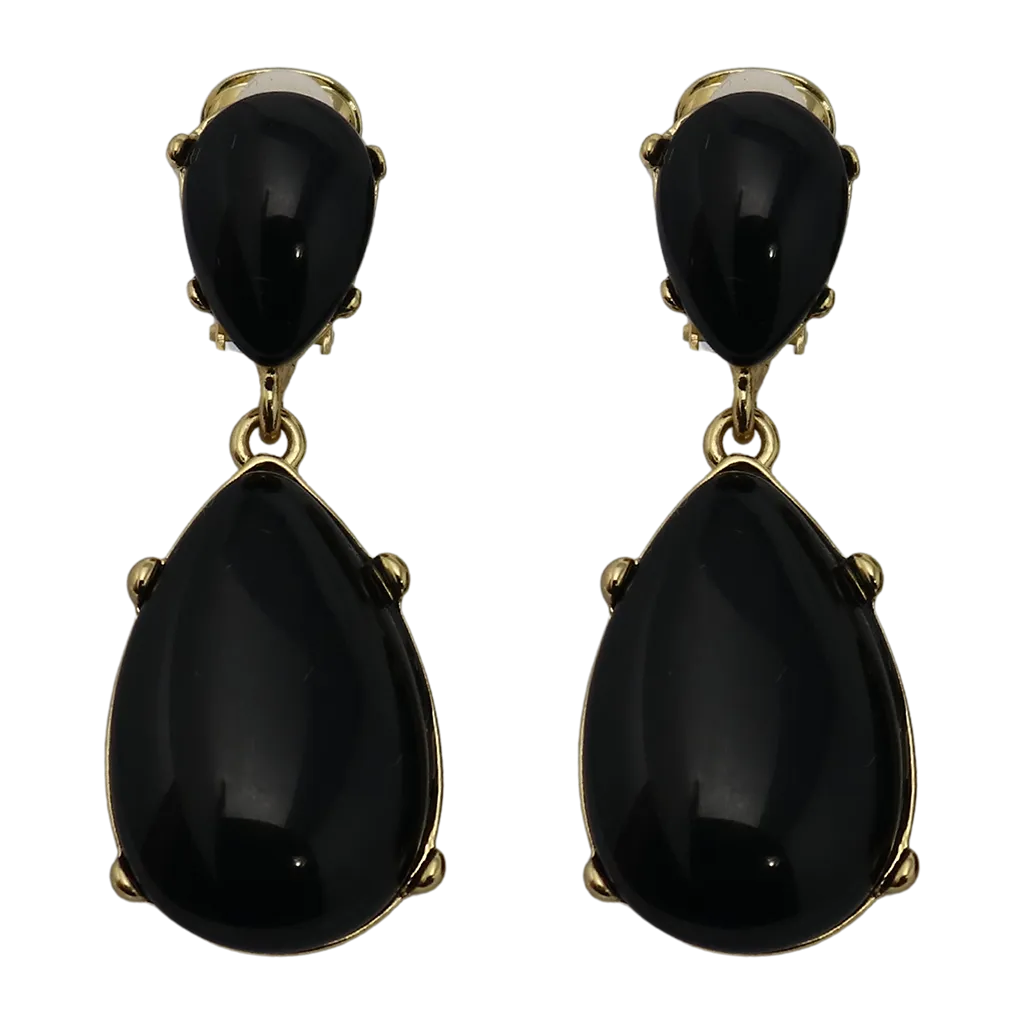 Black Resin Teardrop Cabochon Clip Earring
