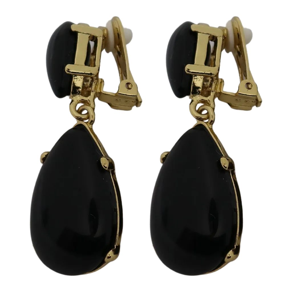 Black Resin Teardrop Cabochon Clip Earring
