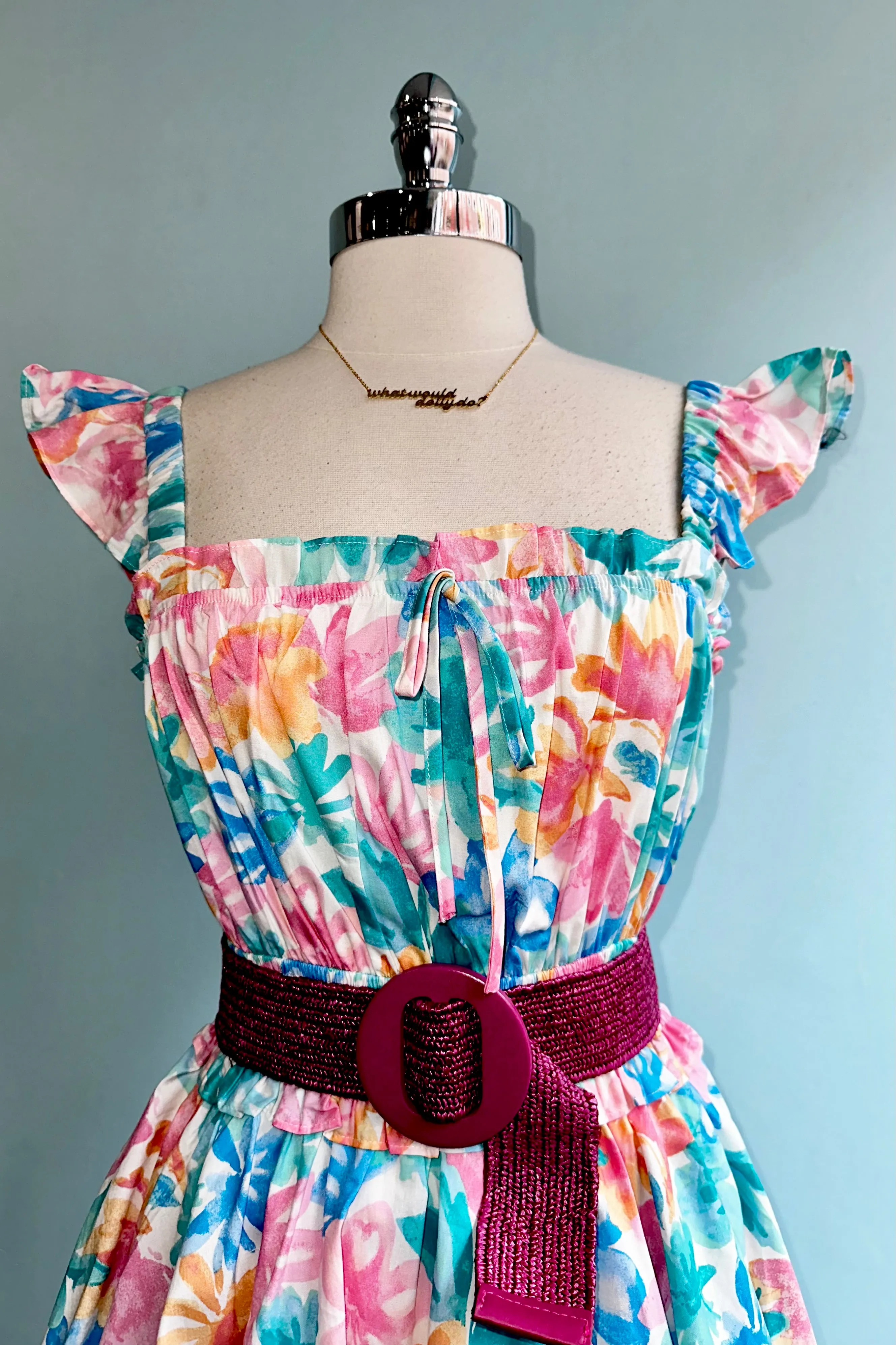 Candy Pink & Baby Blue Elastic Shoulder Dress
