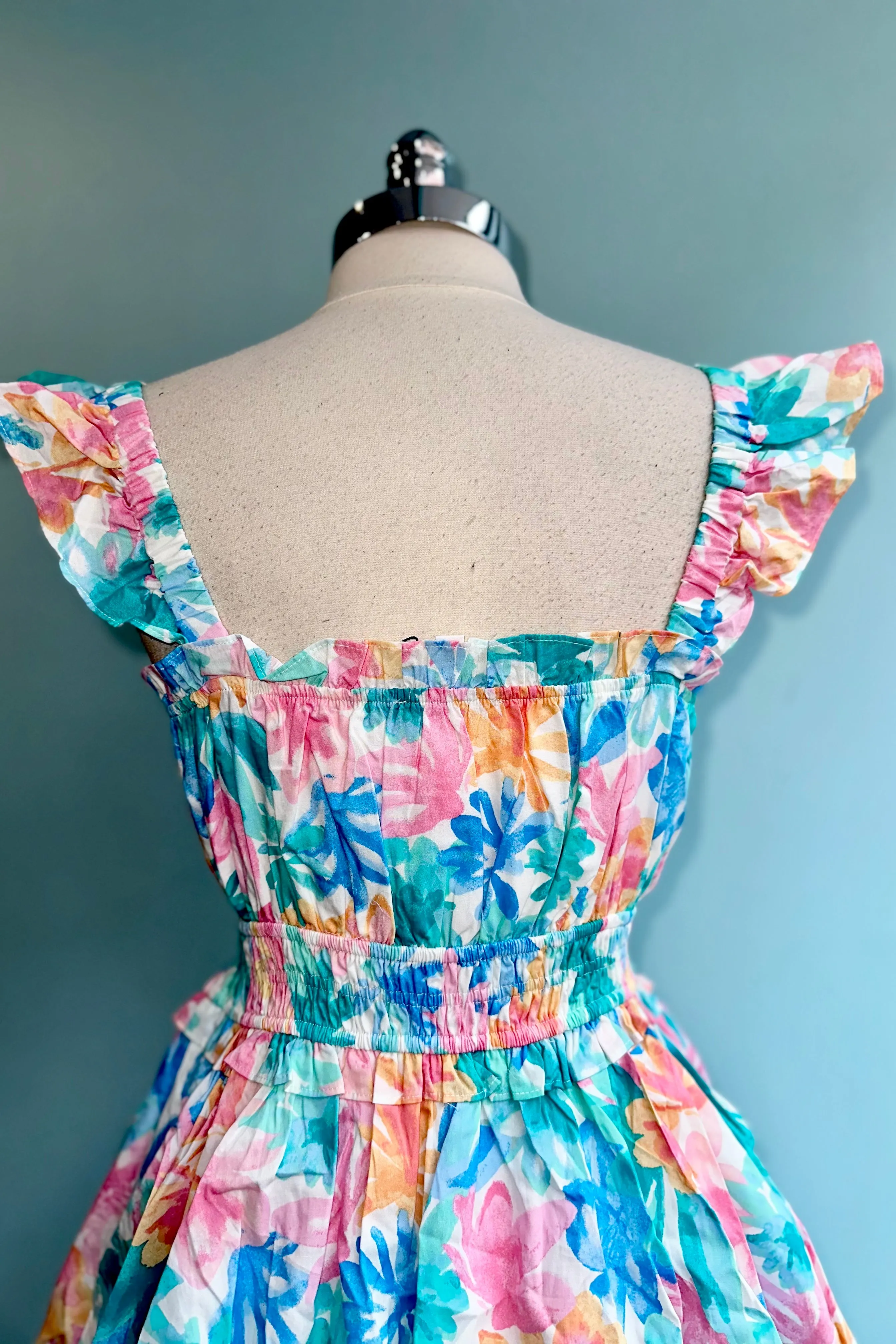 Candy Pink & Baby Blue Elastic Shoulder Dress