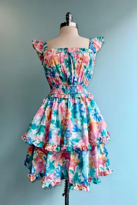 Candy Pink & Baby Blue Elastic Shoulder Dress