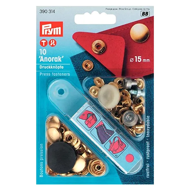 Cap Snap Fasteners, Anorak, 15mm, Brass Rustproof