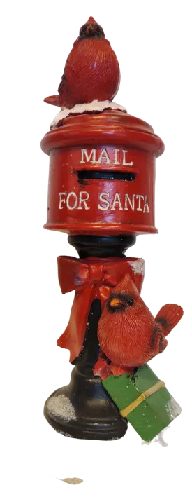 Cardinals Figurine with Mail Box/Red Bow Presents Mail For Santa  9"x3" Resin
