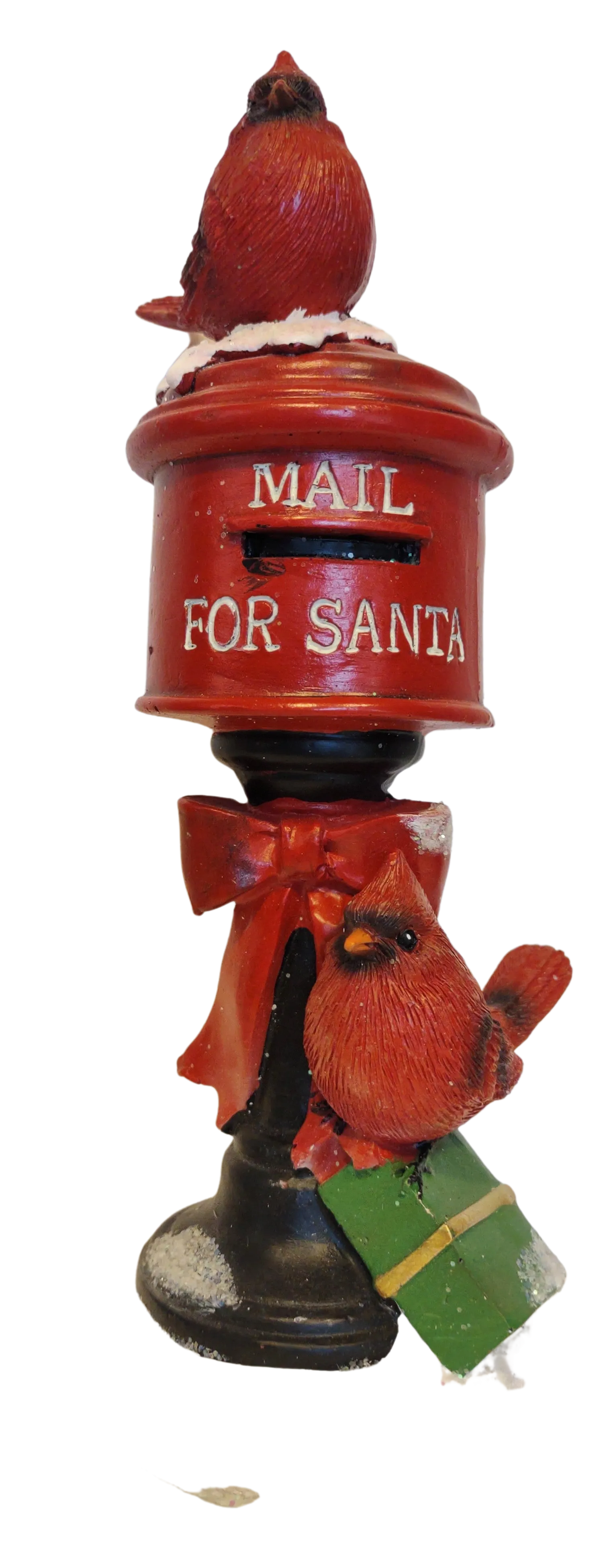 Cardinals Figurine with Mail Box/Red Bow Presents Mail For Santa  9"x3" Resin